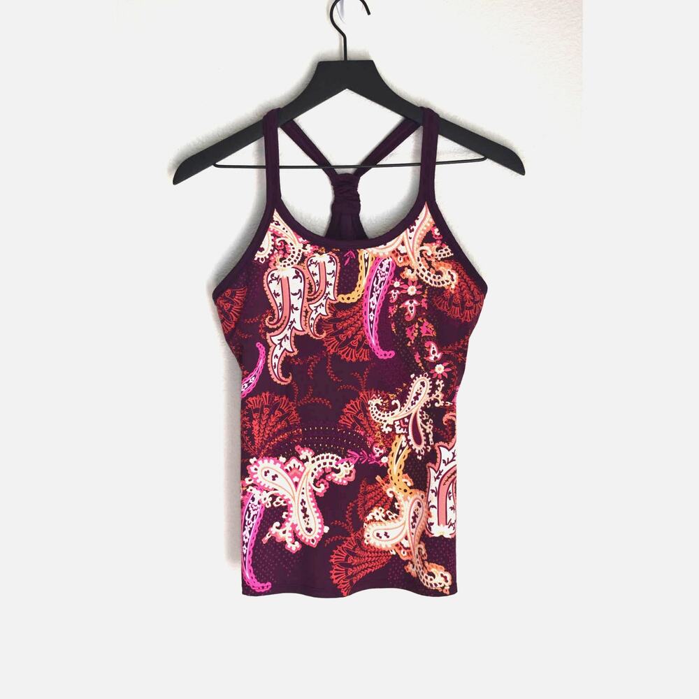 Athleta Pavitra Racerback Tank Sangria Paisley Sz M - Picture 2 of 4